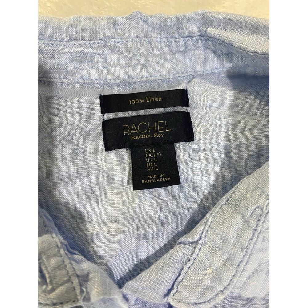 Rachel Rachel Roy Womens L 100% Linen Button Down Light Blue Short Sleeve Beach - Picture 5 of 8